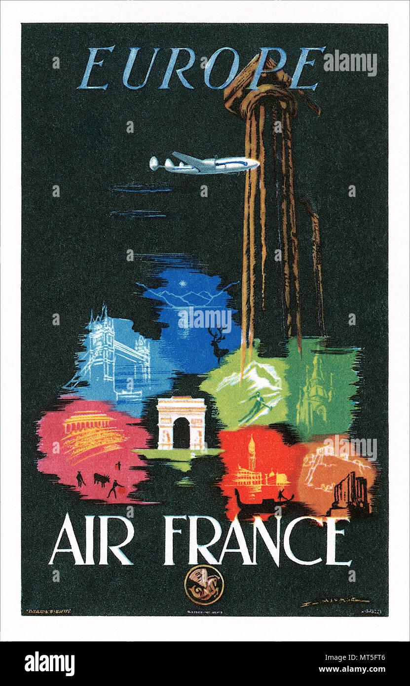 Vintage Werbe Postkarte für Air France. Stockfoto