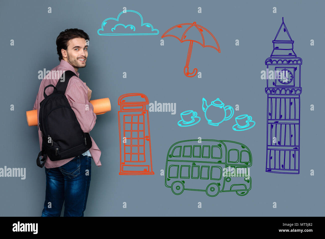 Positive Student zu Besuch in London bei Reisen im Ausland Stockfoto
