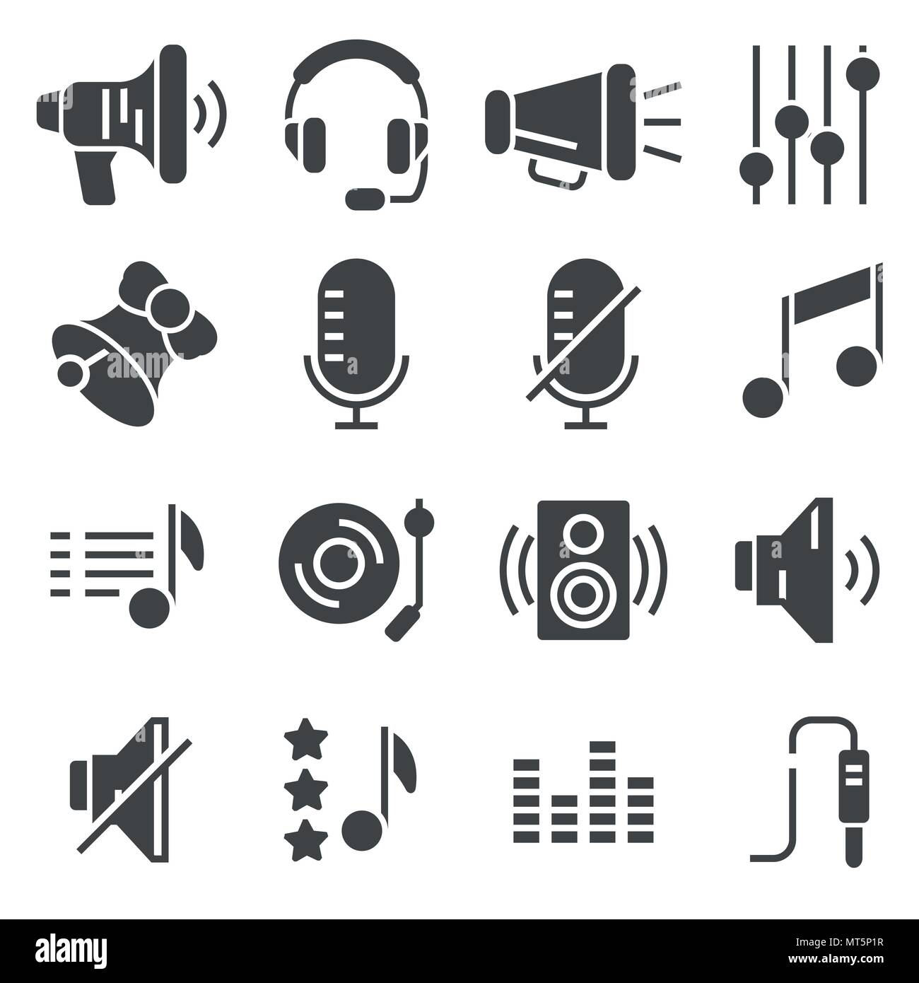 Sound Icons Set Vector, Zeichen, Buttons, Elemente auf weißem Hintergrund Stock Vektor