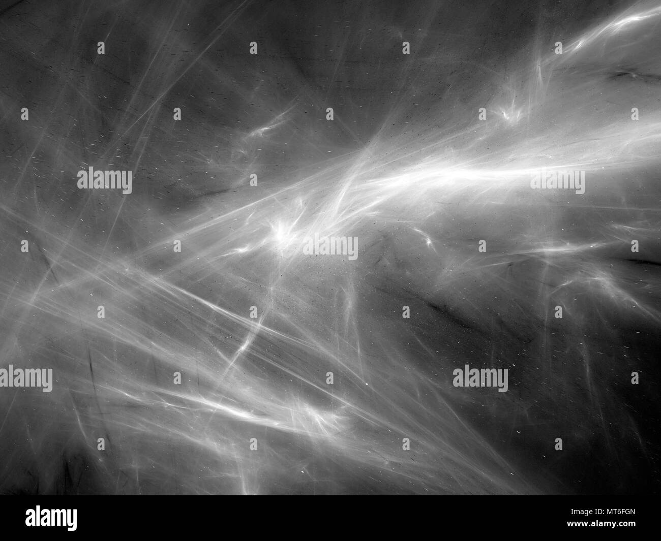 Leuchtende Nebel Textur im Raum, Schwarzweiß-Effekt, computer-generierte Zusammenfassung Hintergrund, 3D-Rendering Stockfoto