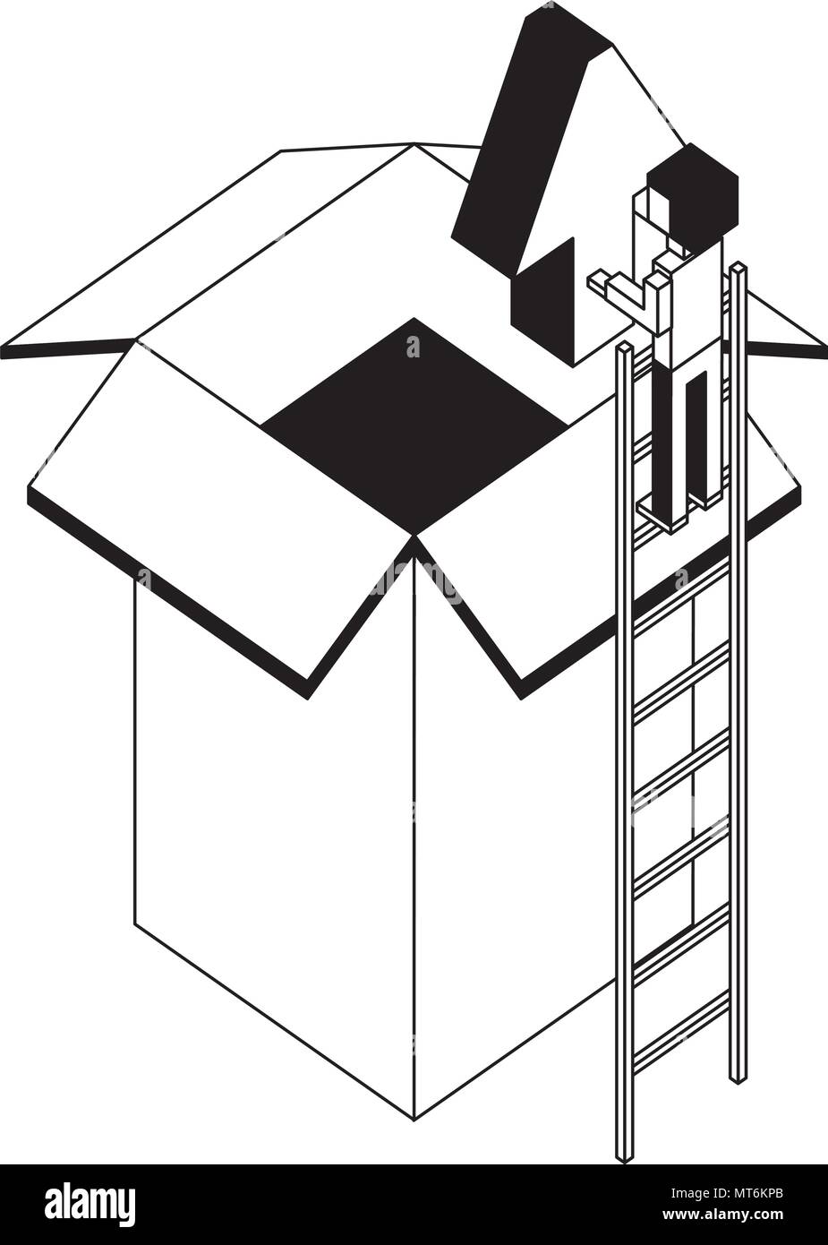 Geschäftsmann holding Upload Pfeil-isometrische vector Abbildung: Schwarz und Weiß Stock Vektor