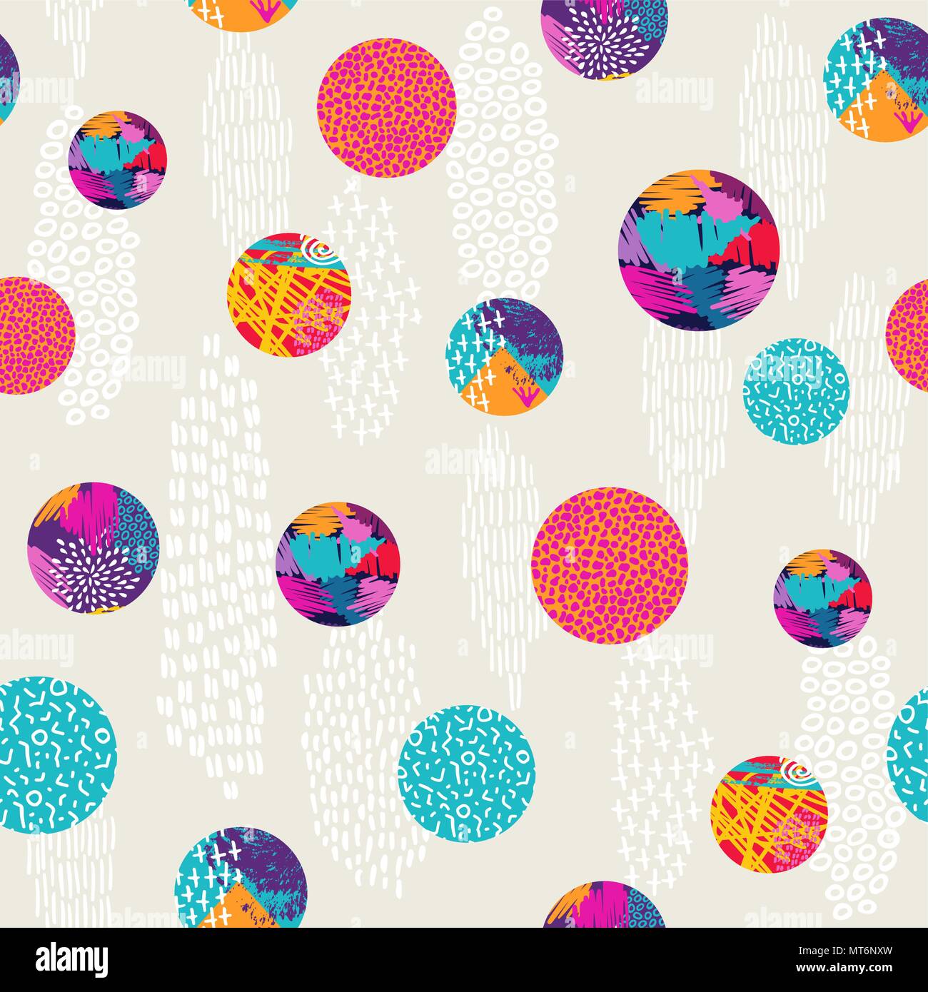 Abstrakte Polka Dot Stil nahtlose Muster, tribal Hand gezeichnet doodle Dekoration mit bunten Kreis Kunst Hintergrund. EPS 10 Vektor. Stock Vektor