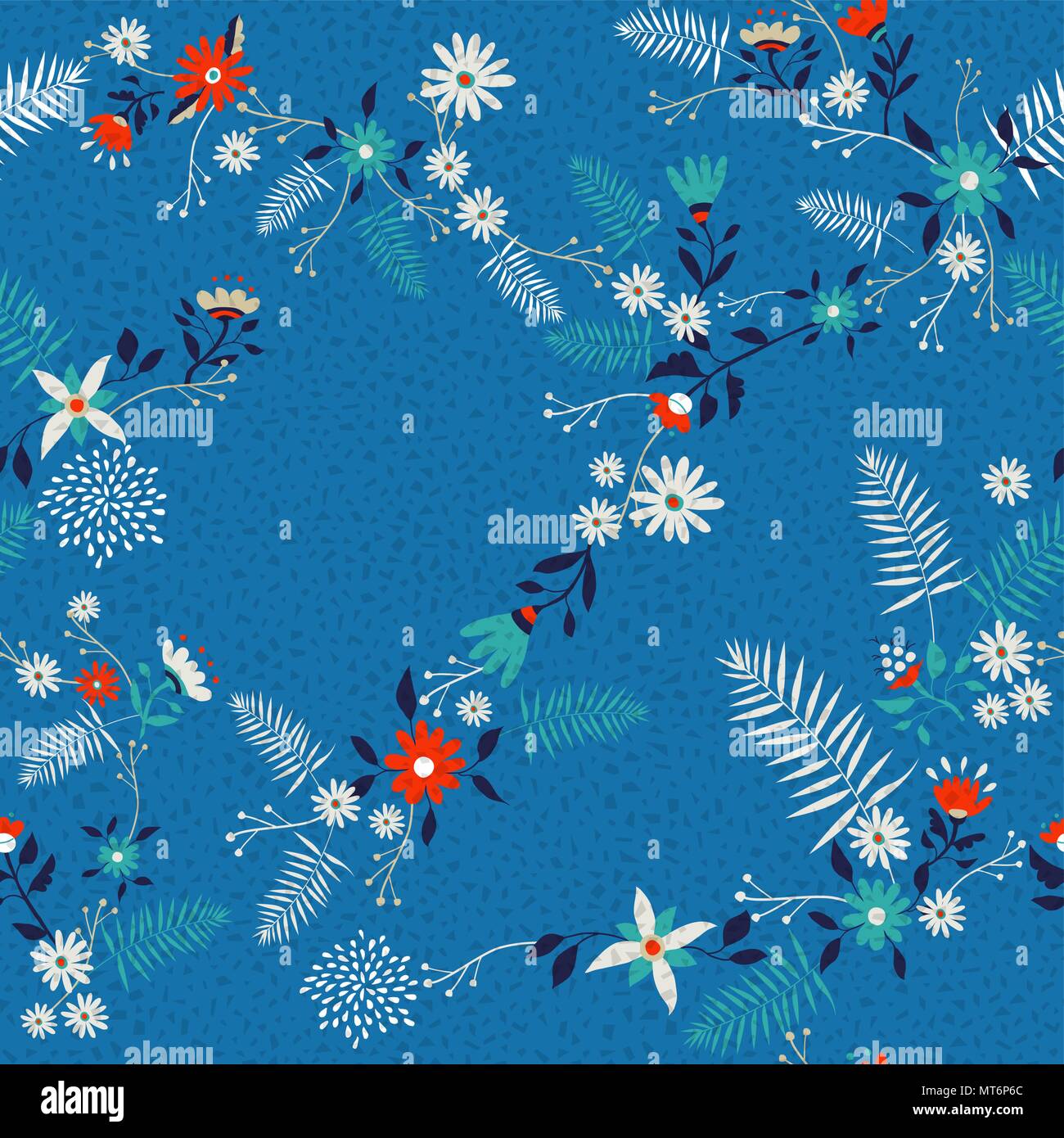 Nahtlose Muster florale Kunst, traditionelle retro Streublümchen Design mit bunten Blumen und Blätter. EPS 10 Vektor. Stock Vektor