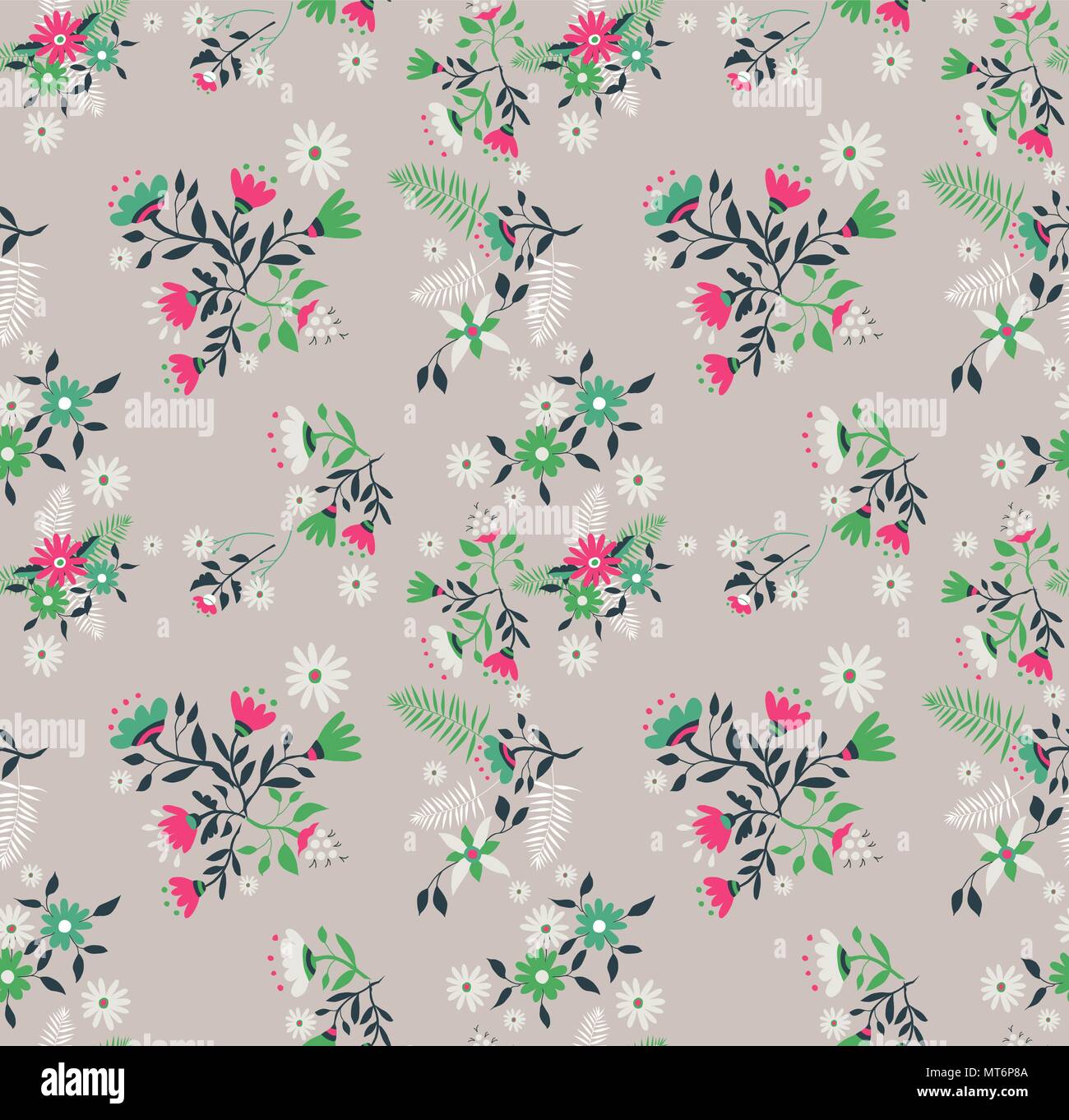 Florale nahtlose Muster Abbildung im Retro-Stil. Wilde Blumen und Blätter vintage Deko Hintergrund. EPS 10 Vektor. Stock Vektor