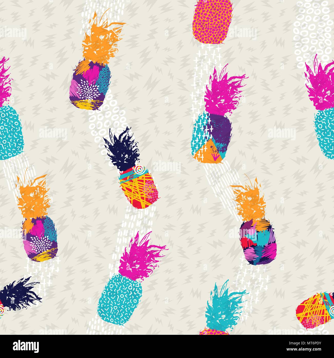 Sommer nahtlose Muster, Ananas Obst mit abstrakte farbenfrohe Kunst ideal für Spaß Mode drucken Papier oder Gewebe. EPS 10 Vektor. Stock Vektor