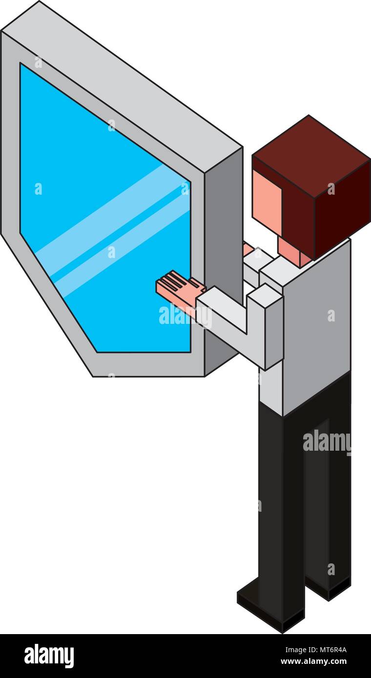 Rückansicht Mann mit Schirm Schutz siometric Vector Illustration Stock Vektor