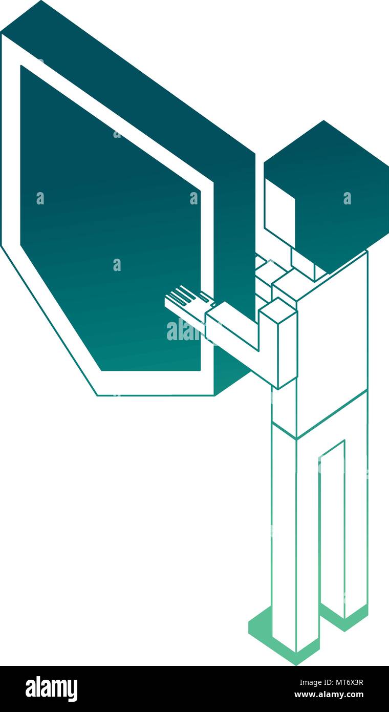 Rückansicht Mann mit Schirm Schutz siometric Vector Illustration Stock Vektor