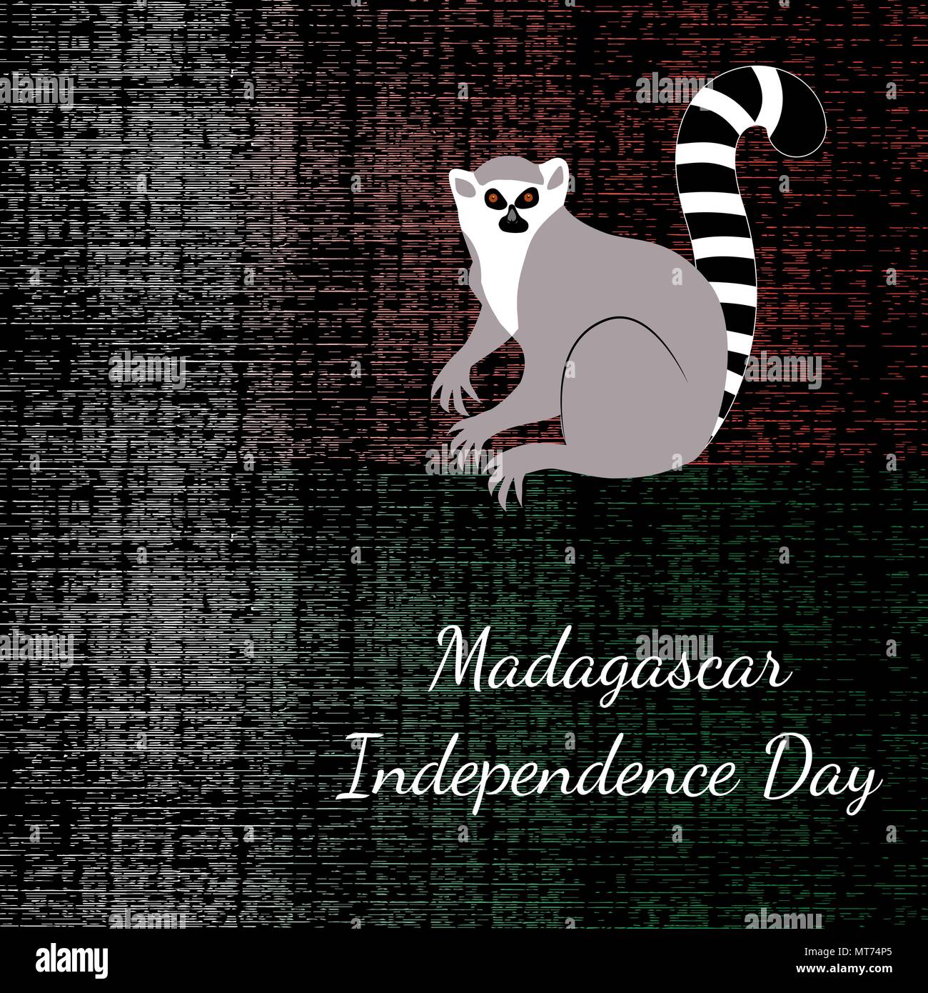 Tag der Unabhängigkeit in Madagaskar. 26. Juni. Konzept der ein nationaler Feiertag. Flagge Madagaskar, Lemur, Grunge dunkle Textur Stock Vektor