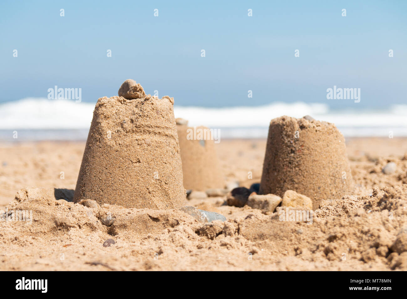 Schloss im Sand mit Tiefenschärfe Stockfoto