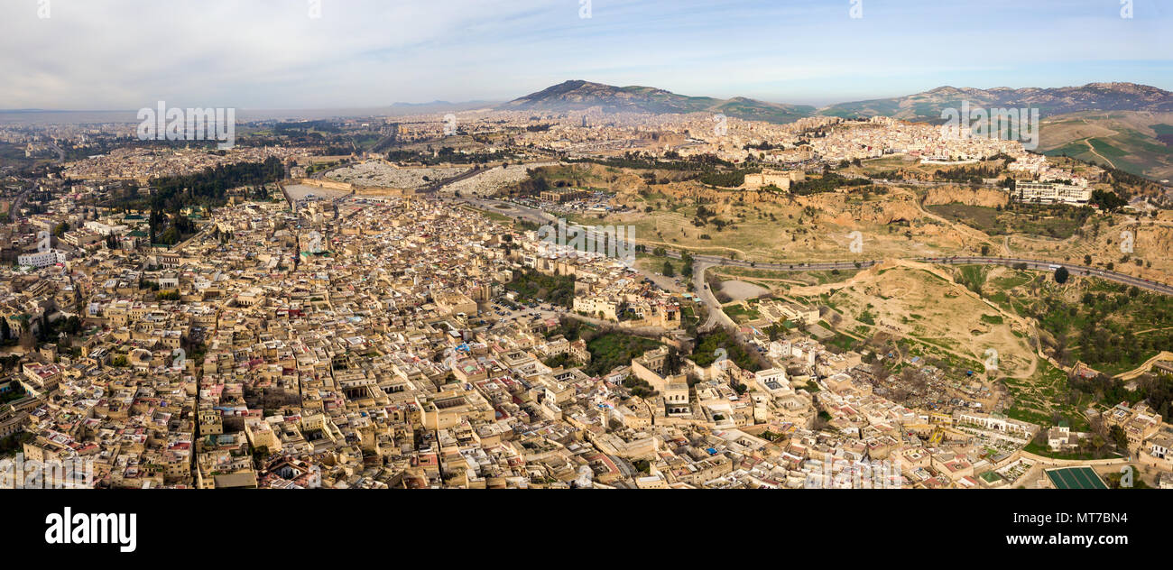Antenne Panorama der Medina von Fes, Marokko Stockfoto