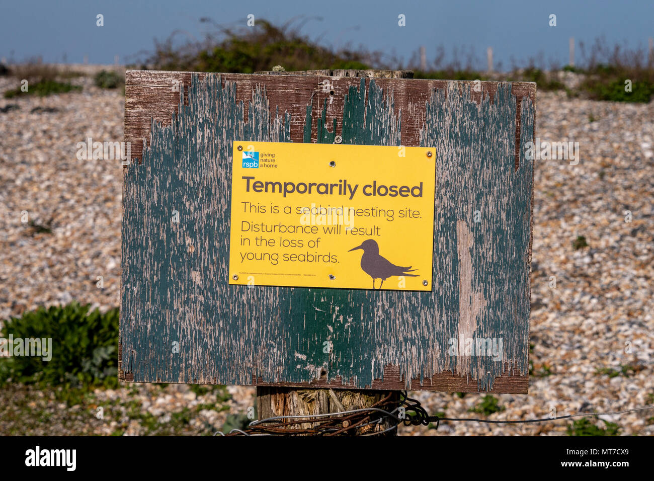 Warnung/Schließung von Zeichen - Pagham Harbour, West Sussex, UK. Stockfoto