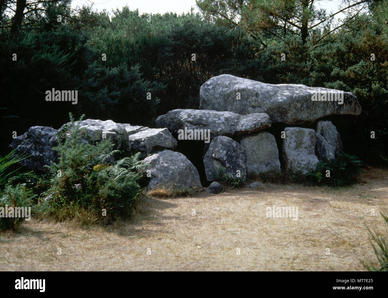 Dolmen von Mane-Kerioned (Pixies' Damm). 3500 v. Chr.. Carnac Steine. Megalithische Ära. Gemeinde Département, Carnac, Bretagne, Frankreich. Stockfoto