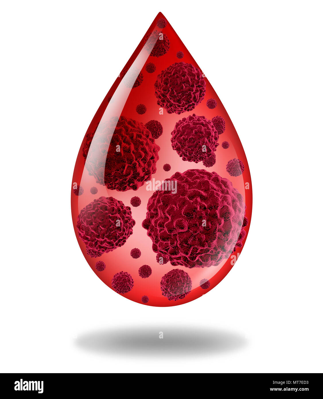 Krebs des Bluts und der Leukämie als Hämatologie Krankheit medizinische Konzept wie eine menschliche Krankheit, die als 3D-Abbildung. Lymphom, Stockfoto