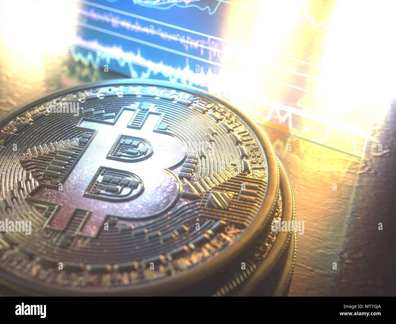 3D-Darstellung. Cryptocurrency bitcoin Geschäft. Cryptocurrency digitales Geld. Global Business Network Markt, moderne Währungsumtausch Peer-to-Peer. Stockfoto