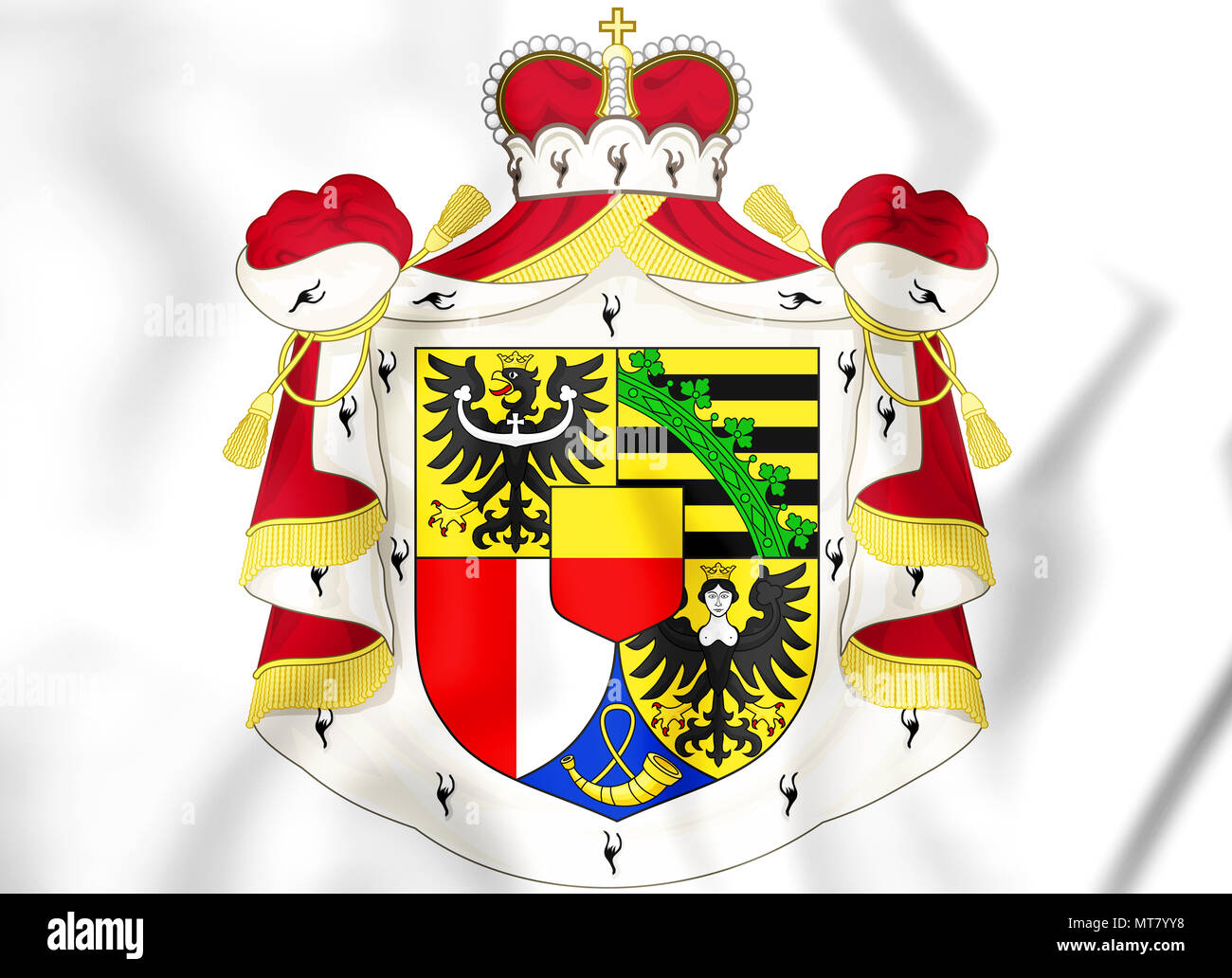 3D-Liechtenstein Wappen. 3D-Darstellung. Stockfoto