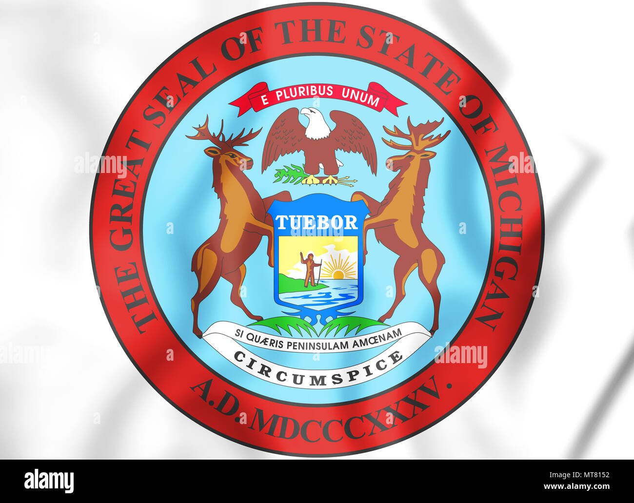 3D-Zustand Dichtung von Michigan, USA. 3D-Darstellung. Stockfoto