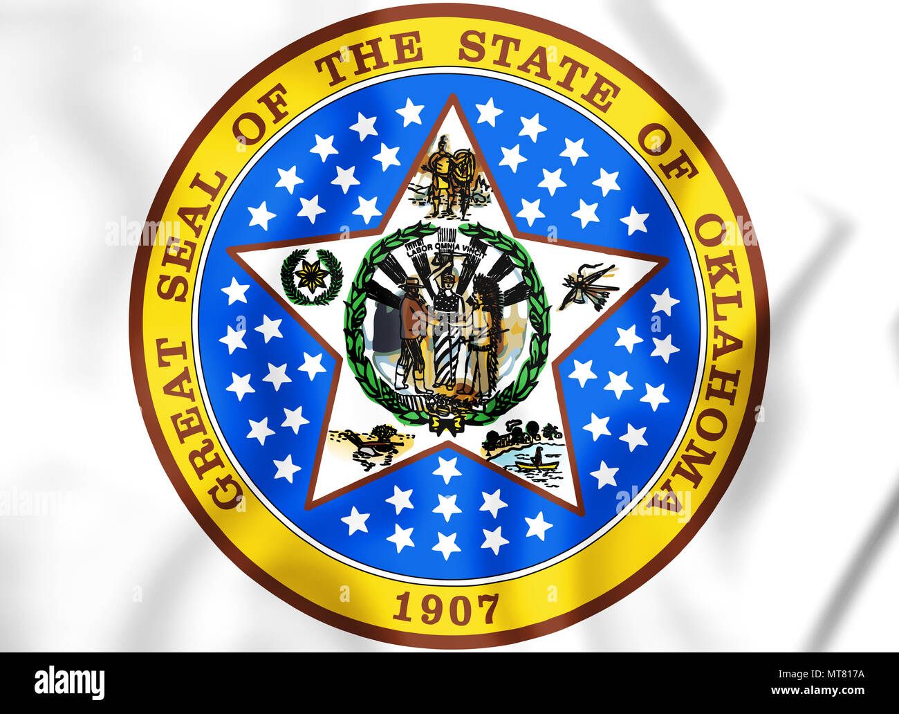 3D-Zustand Dichtung von Oklahoma, USA. 3D-Darstellung. Stockfoto