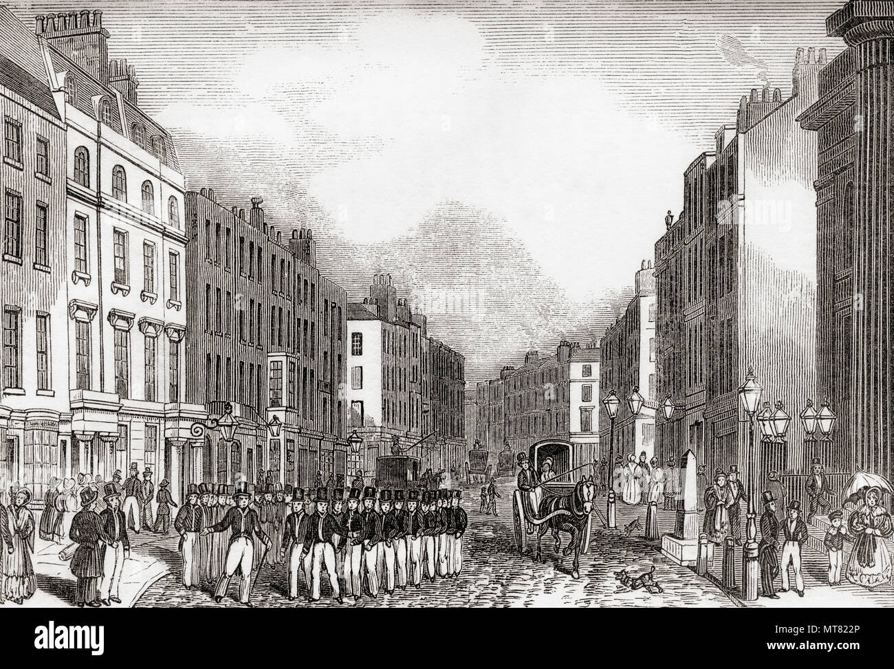 Bow Street, Covent Garden, Westminster, London, England. Hier zu sehen der Bow Street Runners, eine frühe freiwillige Polizei durch den Magistrat Henry Fielding im Jahr 1749 gegründet. Aus Old England: eine bildliche Museum, veröffentlicht 1847. Stockfoto