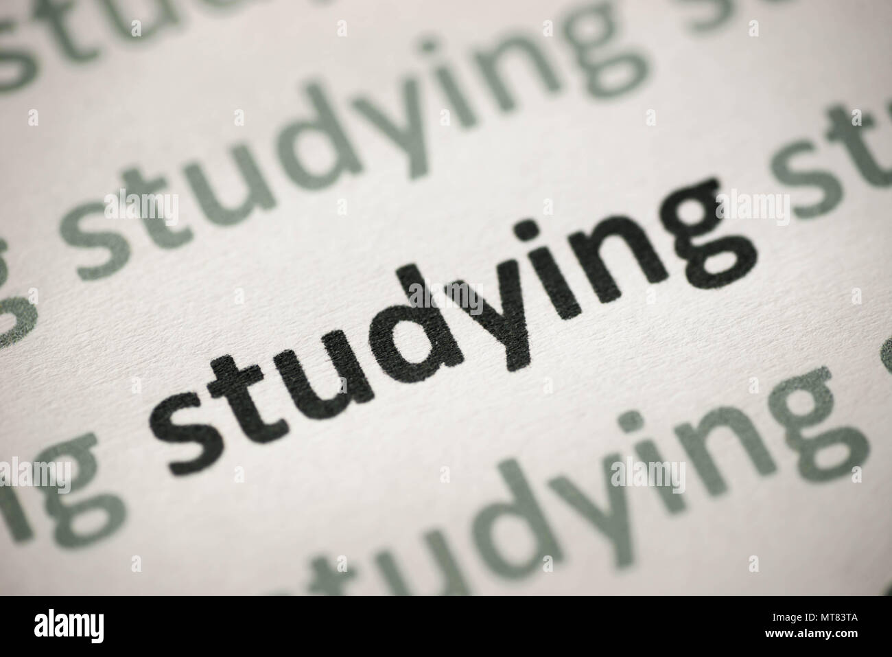 Wort studieren auf weißem Papier Makro gedruckt Stockfoto