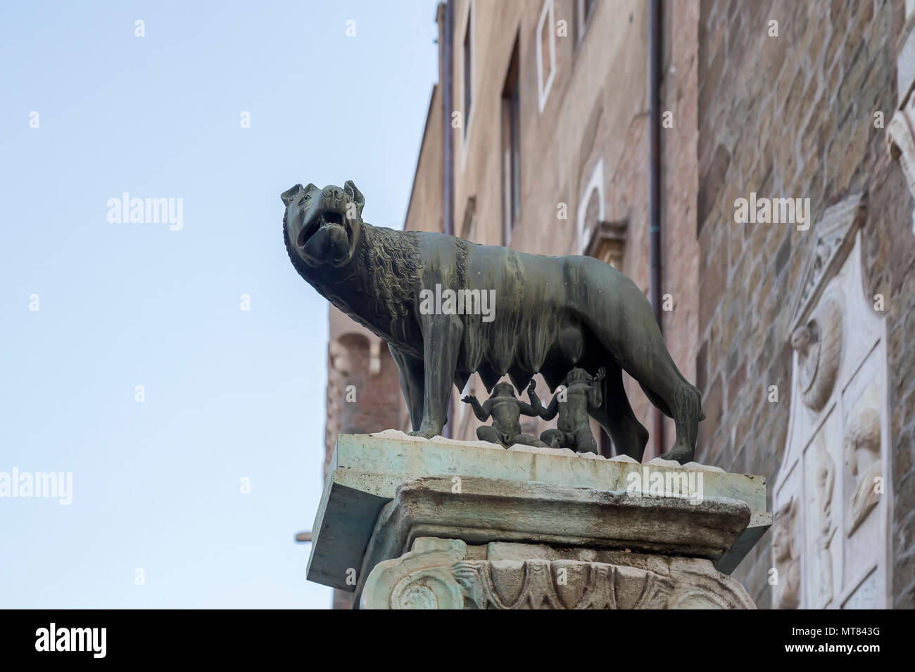 Statue von die Wölfin mit Rem und Romulus, auf dem Capitol Hill, Rom, Italien. Stockfoto
