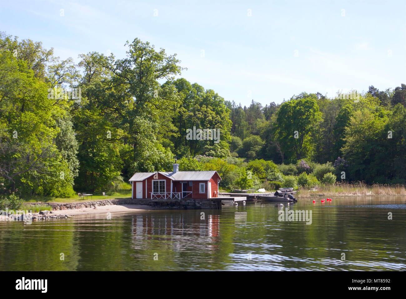 Sommer Haus in den Stockholmer Schären Stockfoto