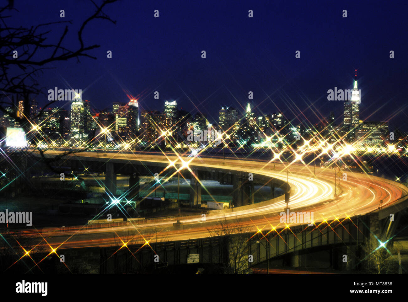 1990 historische LINCOLN TUNNEL NEW JERSEY ANSATZ RAMPE SKYLINE NEW YORK CITY USA Stockfoto