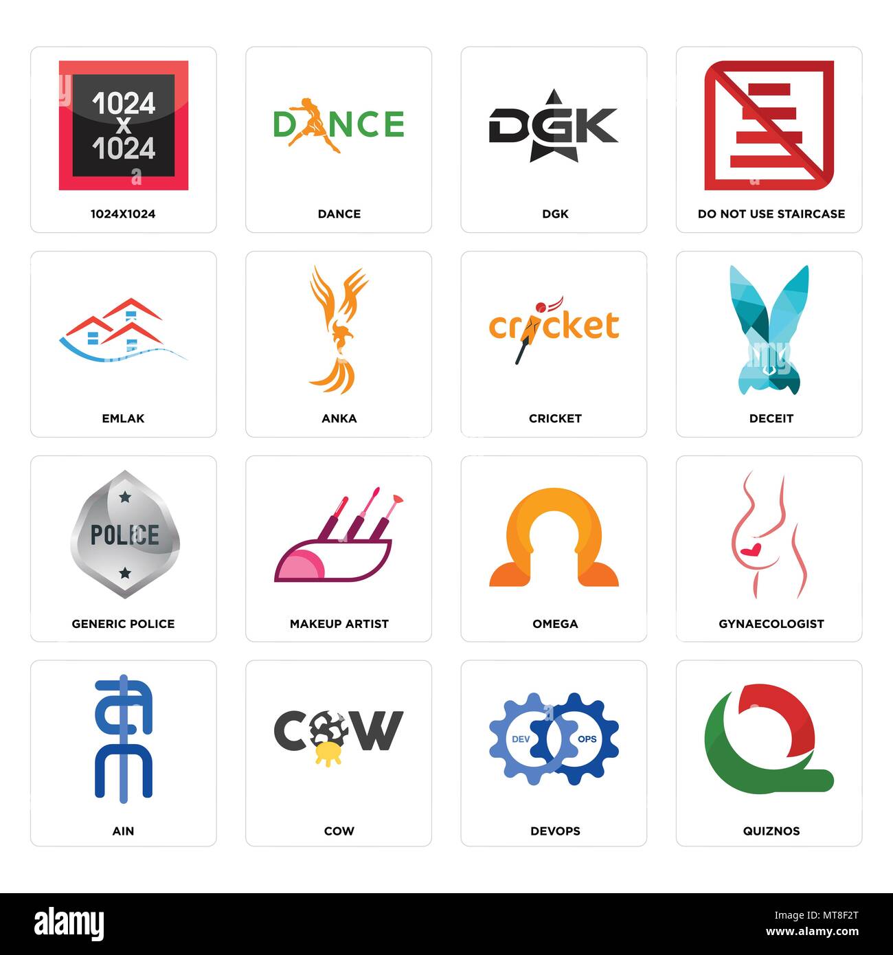 16 Einfache editierbare Ikonen wie Quiznos, devops, Kuh, Ain, Frauenarzt, 1024 x 1024, emlak, generische Polizei, Cricket kann für mobile verwendet werden, wir Stock Vektor