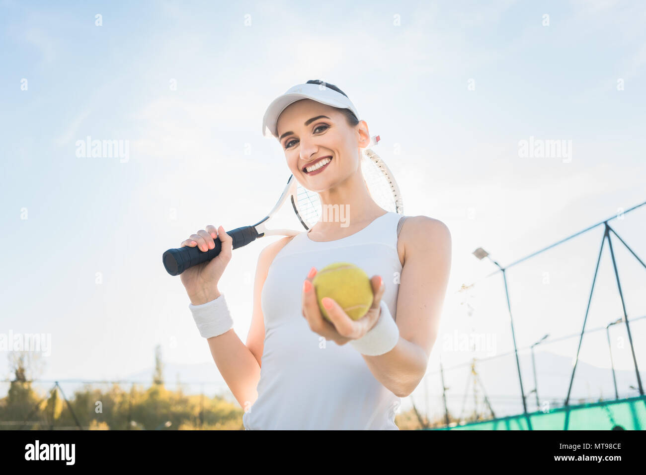 Frau tennis Spieler mit dem Ball Stockfoto