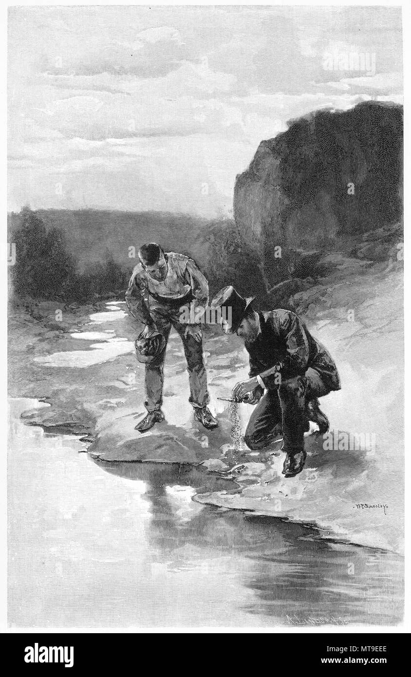 Gravur der erste Entdeckung der zu zahlenden Gold in Australien. Von der malerischen Atlas von Australasien Vol. 3, 1886 Stockfoto