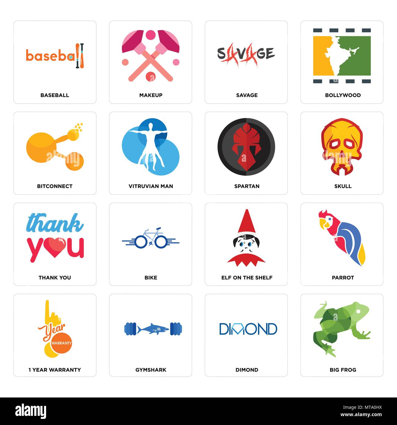 16 Einfache editierbare Symbole wie Big Frog, dimond, gymshark, 1 Jahre  Garantie, Papagei, Baseball, bitconnect, Danke, Spartan kann verwendet  werden für Stock-Vektorgrafik - Alamy