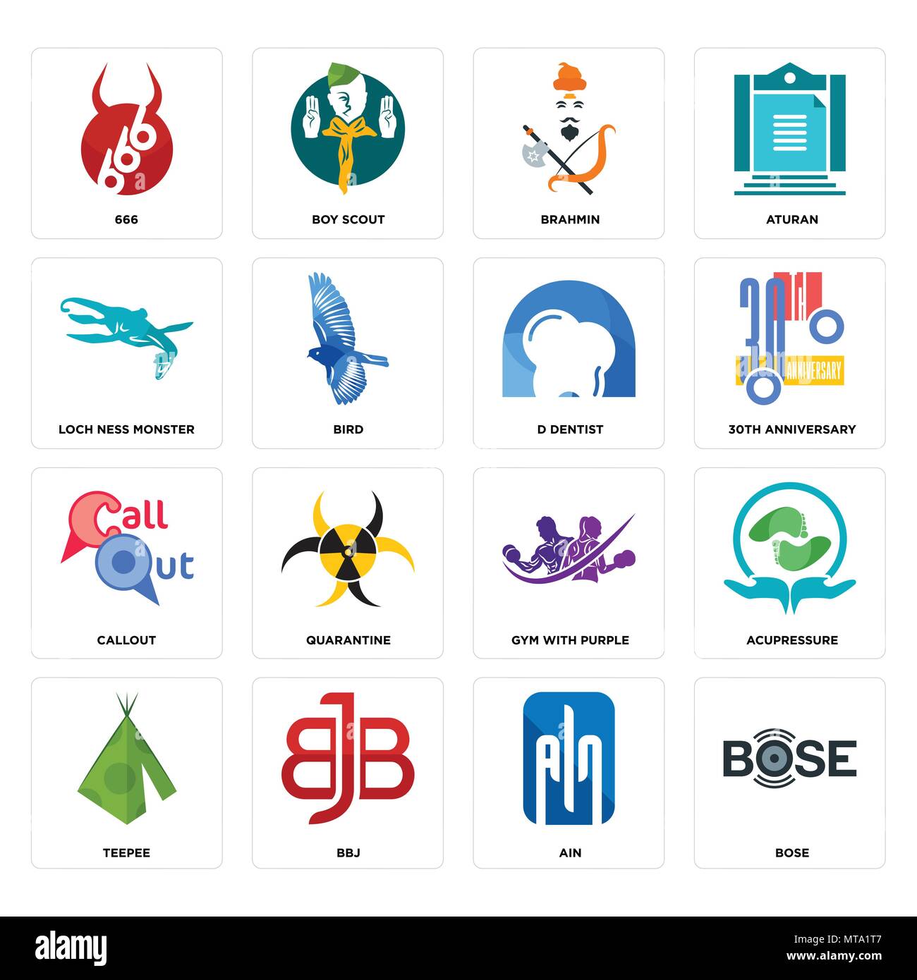 16 Einfache editierbare Ikonen wie Bose, Ain, Bbj, teepee, Akupressur, 666,  Loch Ness Monster, Beschriftung, d kann Zahnarzt für mobile verwendet  werden, die Web-UI Stock-Vektorgrafik - Alamy