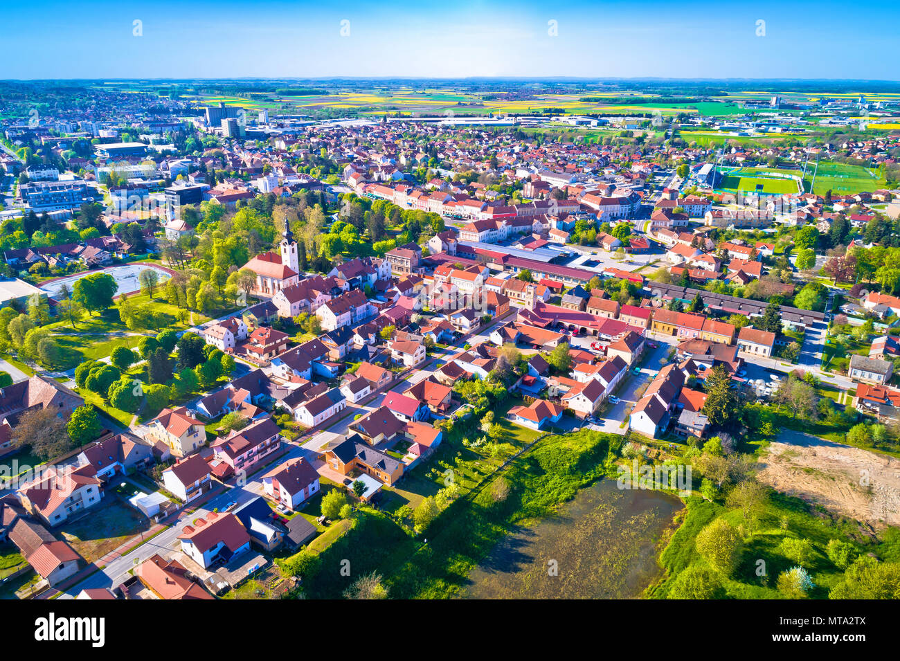 Stadt Koprivnica Luftaufnahme, Region Podravina Kroatien Stockfoto
