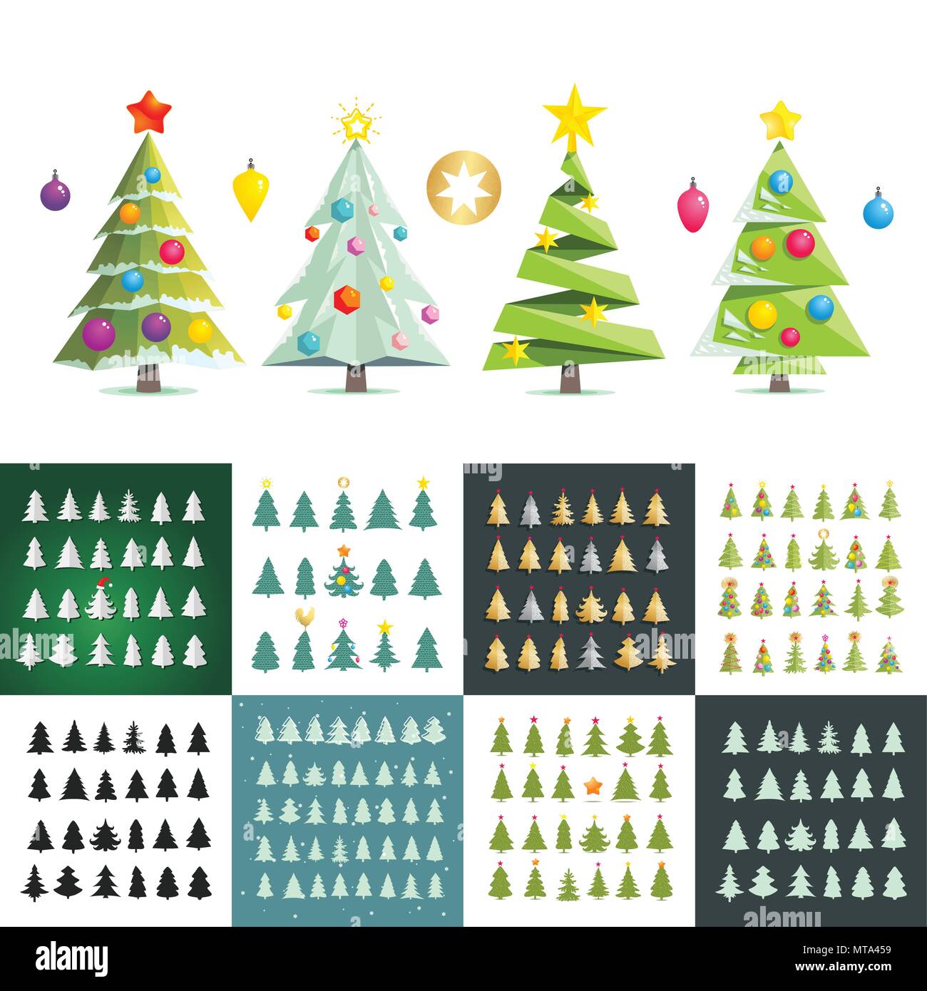 Großer Satz von verschiedenen Weihnachtsbäume Silhouette. Vector Illustration Stock Vektor