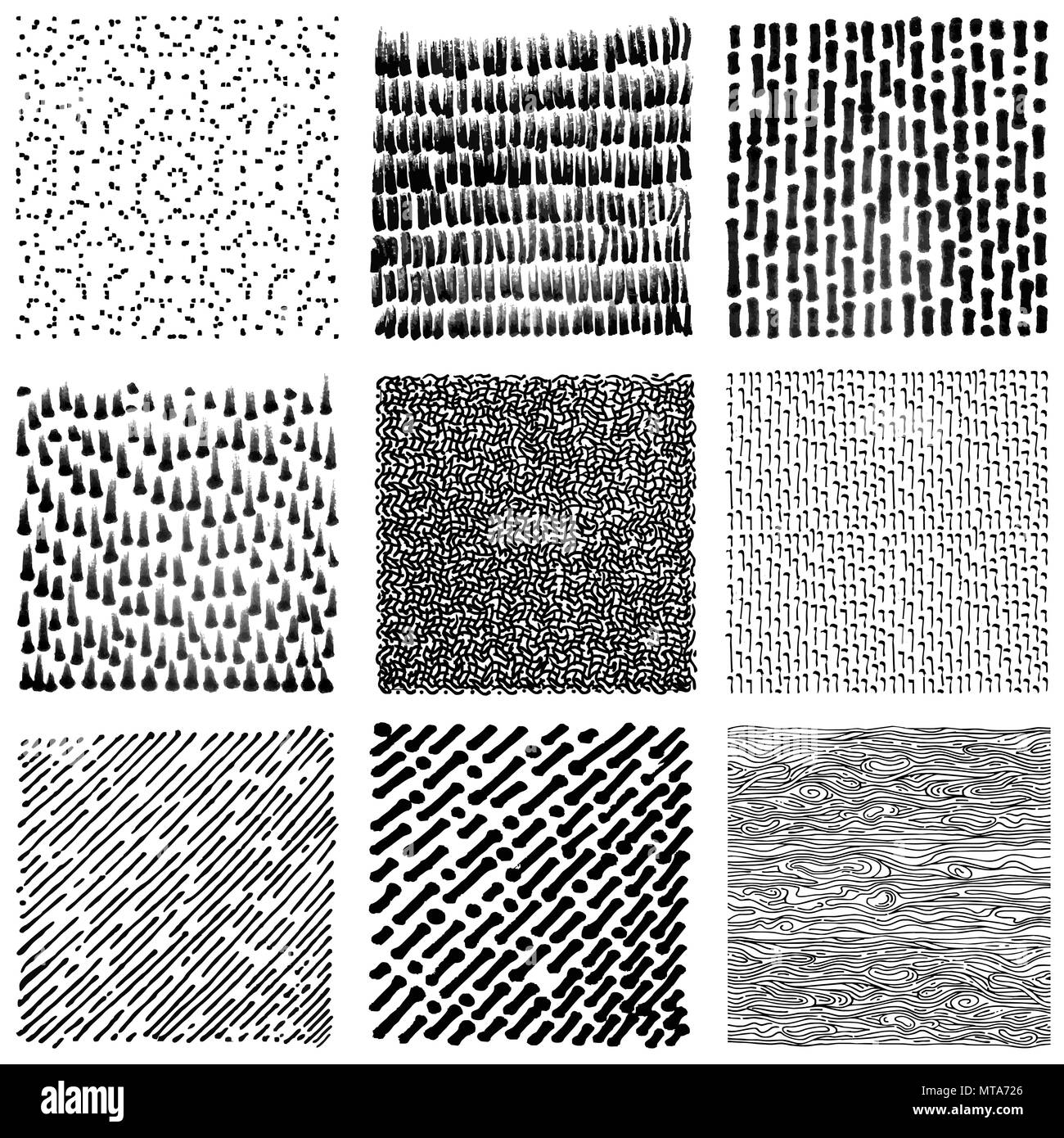 Satz Von Hand Gezeichnet Marker Und Tinte Muster Einfachen Vektor Scratchy Texturen Mit Punkten Strichen Und Doodles Stock Vektorgrafik Alamy