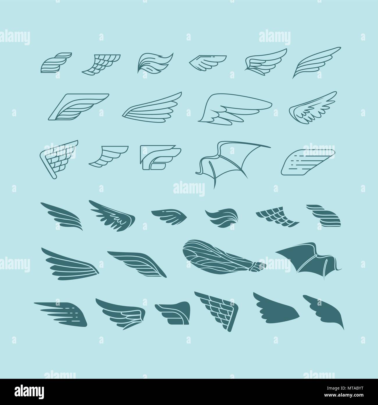 Flügel. Einstellen der Designelemente. Vector Illustration Stock Vektor