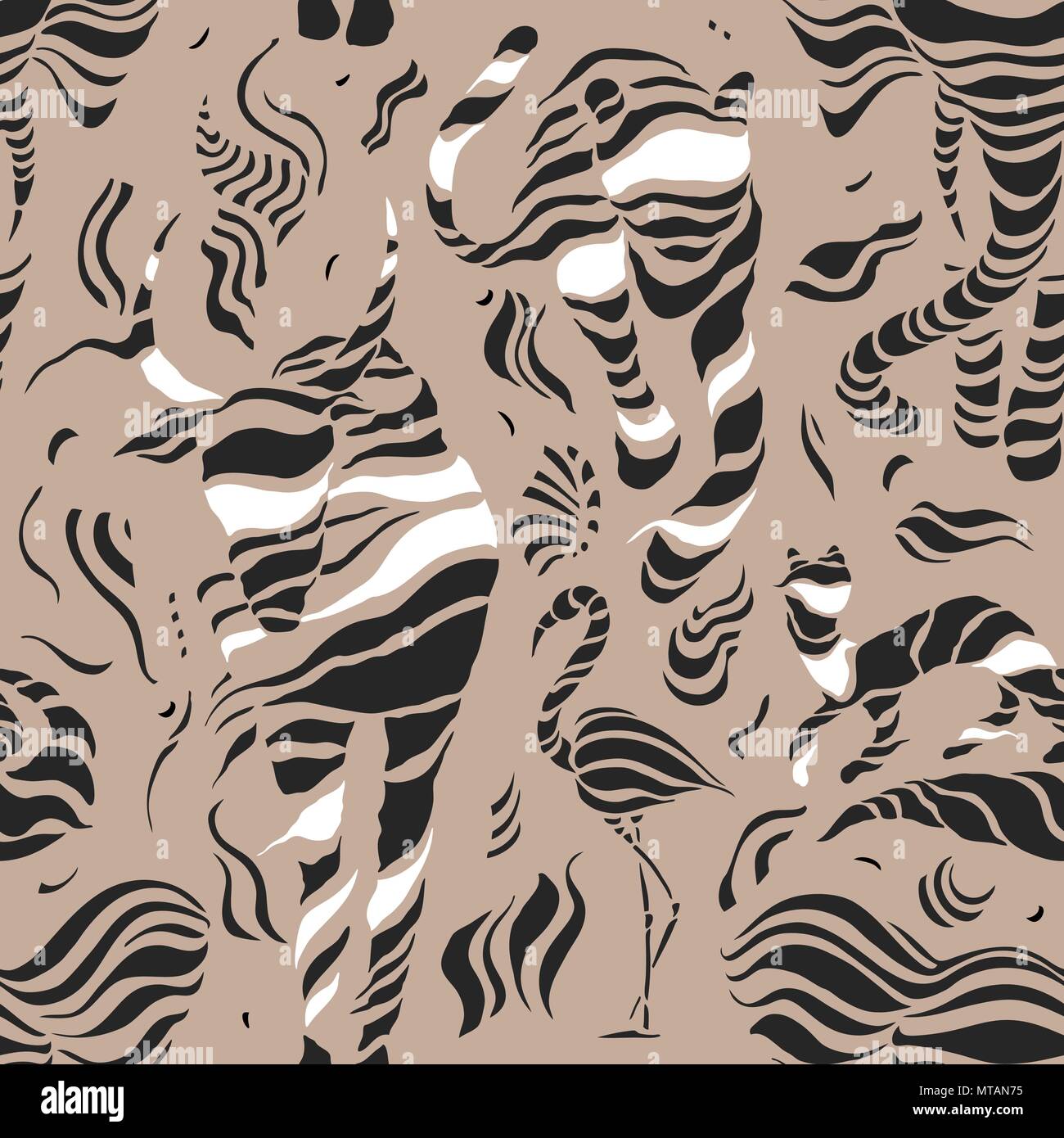 Stilisierte wilde Tiere. Hand nahtlose Muster gezeichnet Stock Vektor