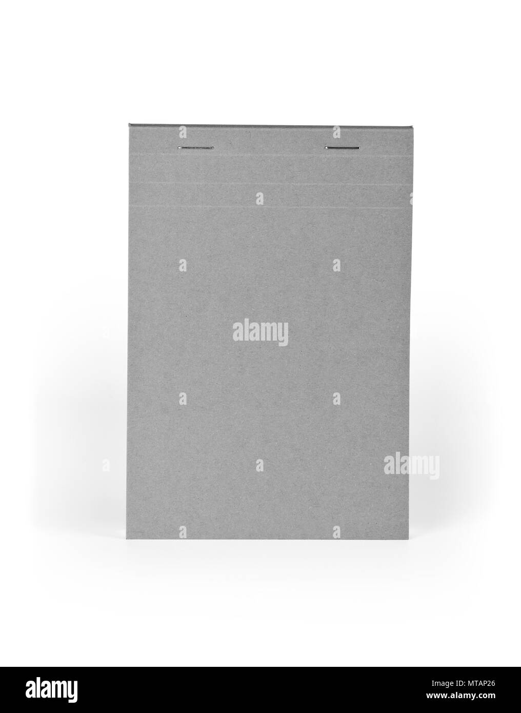 Leere graue Notebook auf weißem Hintergrund Stockfoto