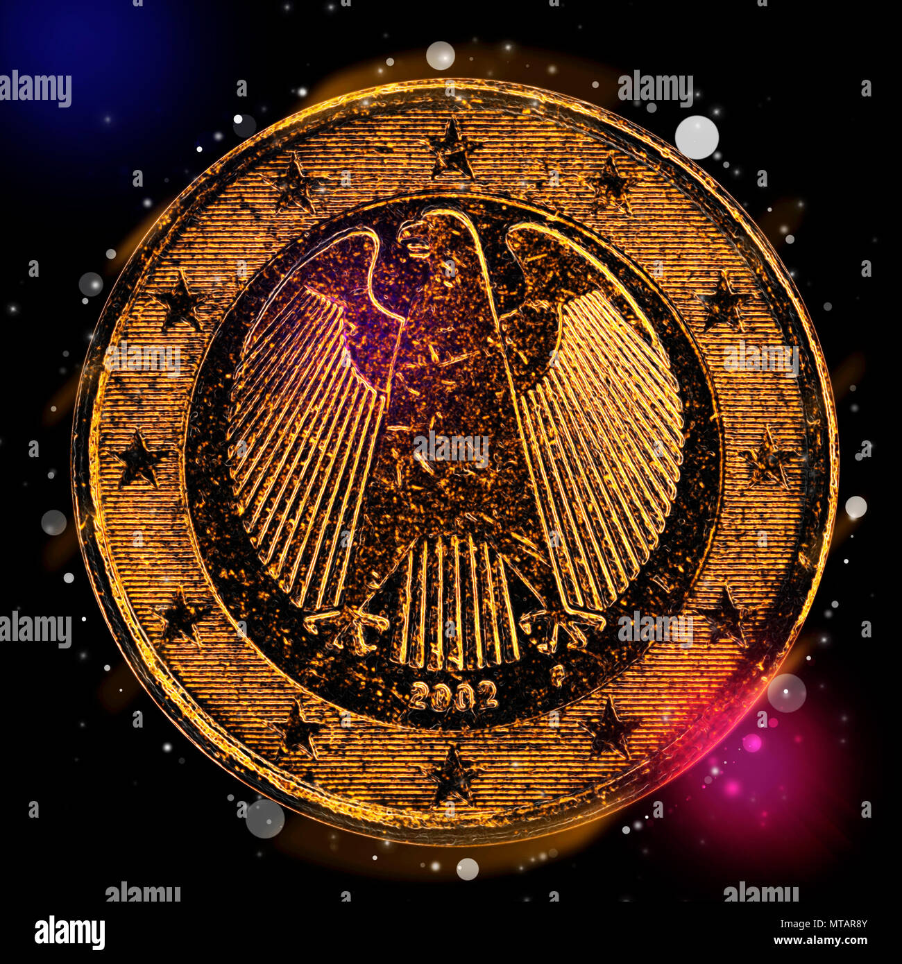 Digital verbesserte Bild einer Gold und Silber ein Euro Münze Stockfoto