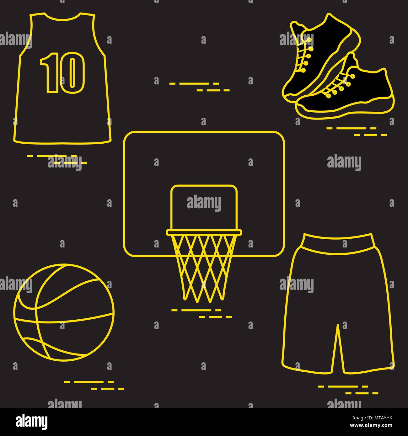 Sport uniform und Ausrüstung für Basketball. Basketball Korb, t-shirt,  Turnschuhe, Shorts, Kugel Stock-Vektorgrafik - Alamy