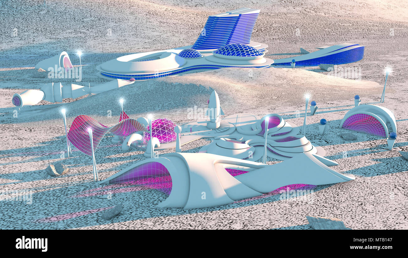 Space Station, Raumschiff, die Städte der Zukunft, Science-Fiction, Sci-Fi, parallelen Platten, städtischen Zentren, Wohneinheiten, Platz. Stockfoto