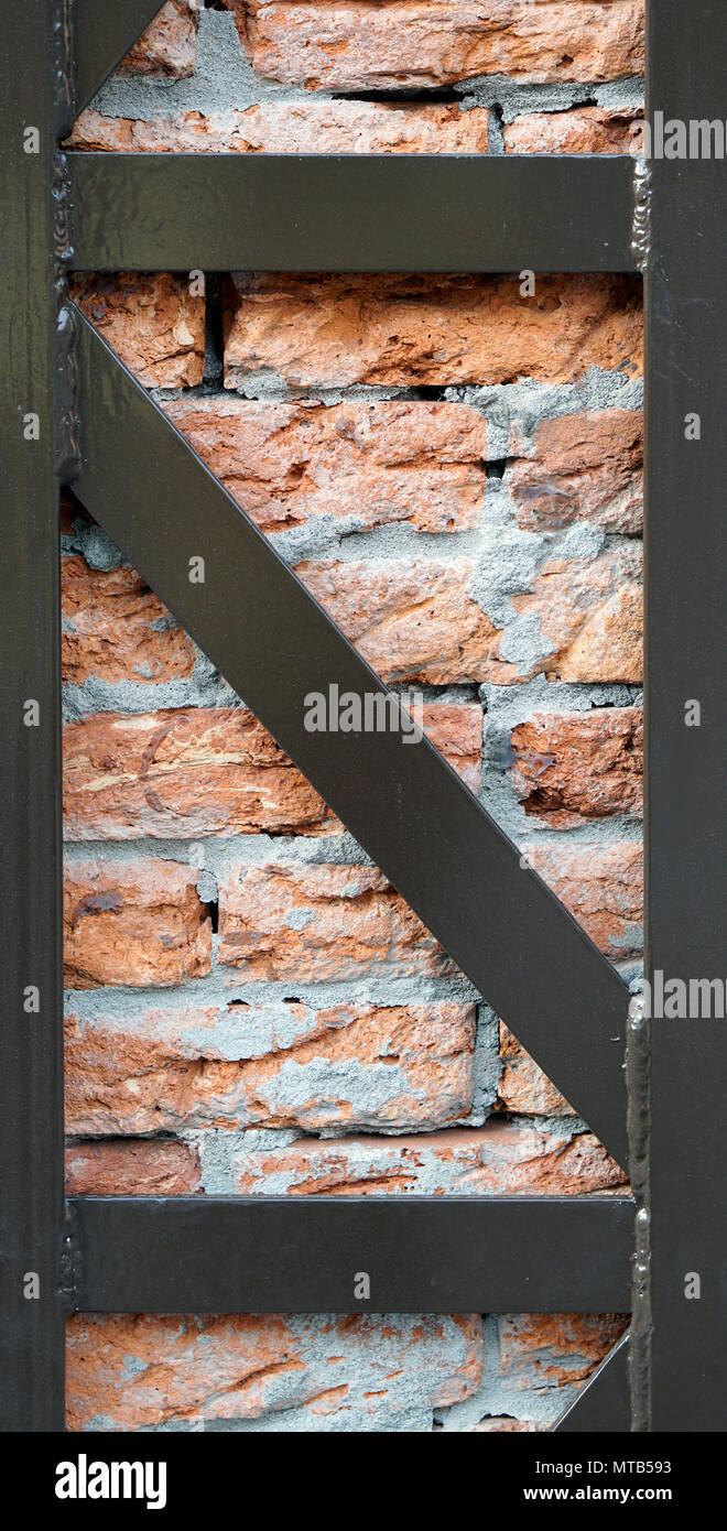 Brick detail Material und Textur mit rustikalen Metall closeup Stockfoto