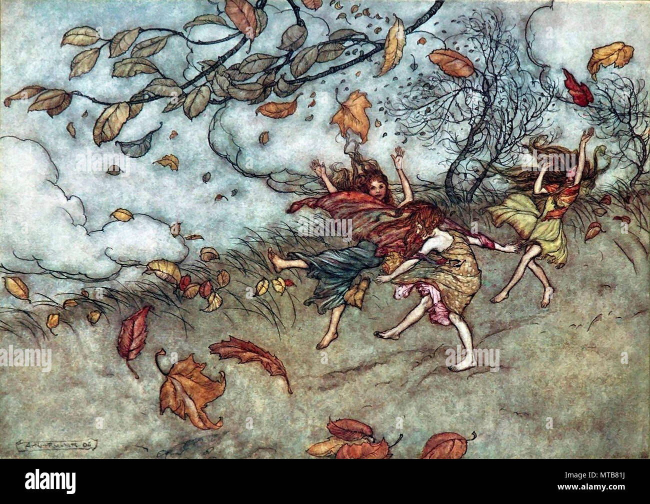 Arthur Rackham - Herbst Feen tanzen im Wind Stockfoto