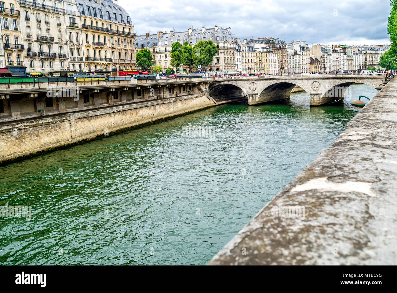 Der Seine an einem bewölkten Tag in Paris, Frankreich Stockfoto
