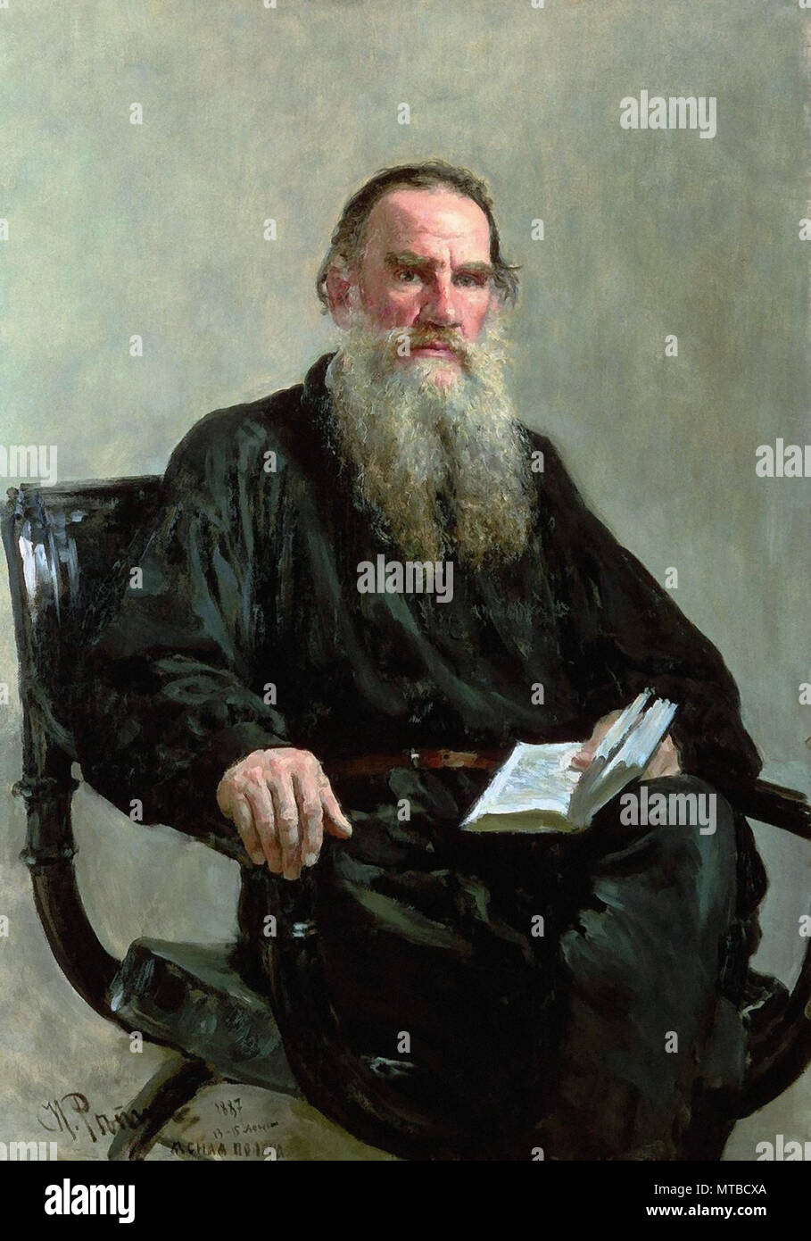 Repin Ilja - Porträt von Leo Tolstoi Stockfoto