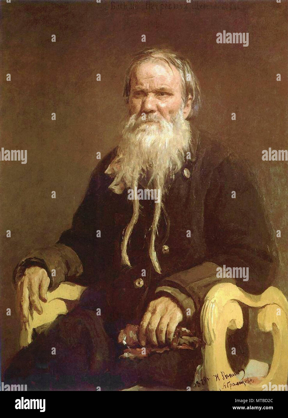 Repin Ilja - Porträt des Folk-Tale Erzähler V. Tsegolionkov Stockfoto
