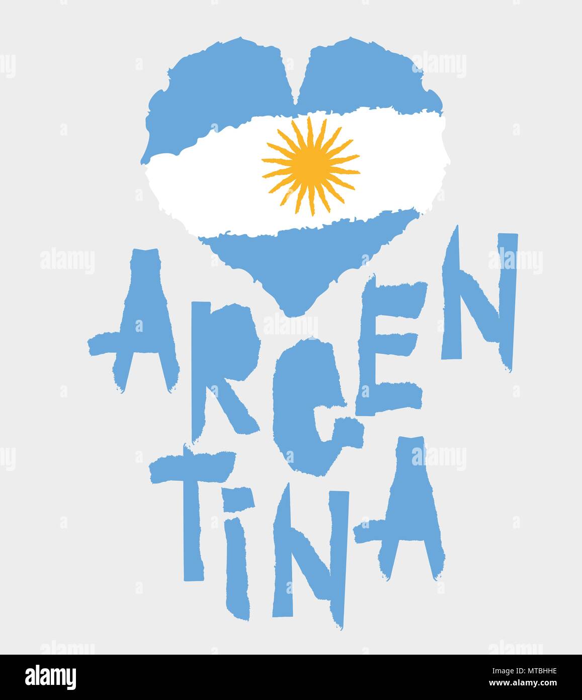 Liebe Argentinien, Amerika. Vintage Nationalflagge in Silhouette des Herzens zerrissenes Papier Textur stil Independence day Hintergrund gute Idee für Retro Abzeichen b Stock Vektor