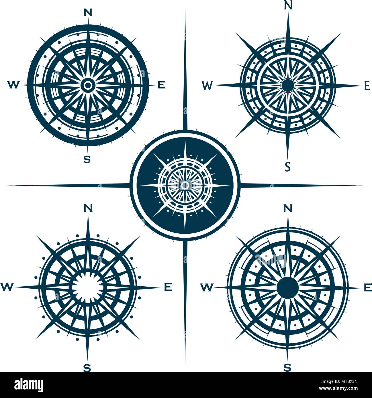 Eingestellt von isolierten Kompass Rosen oder Wind Rosen Stock Vektor