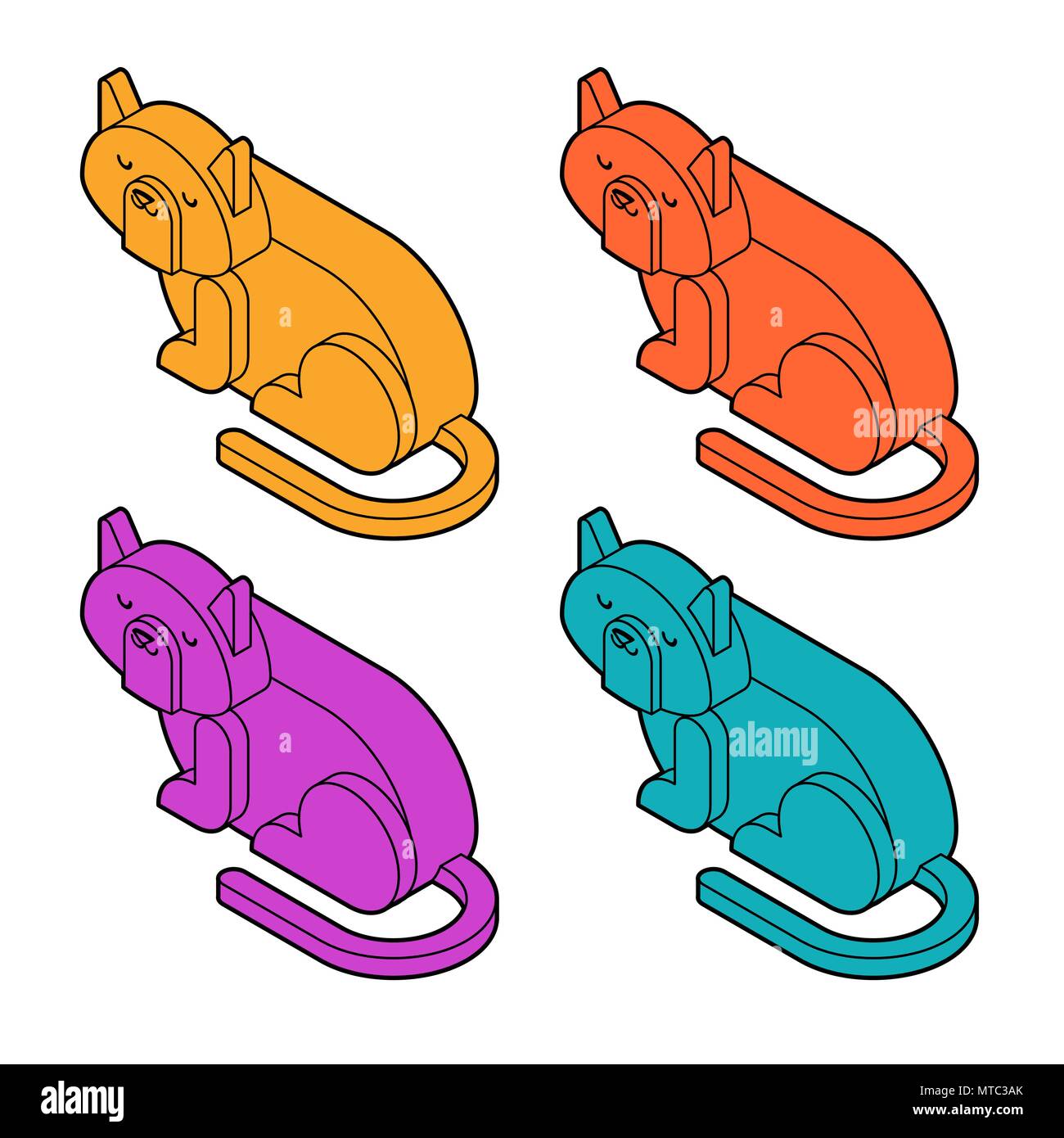 Cat Isometrics eingestellt. Home pet 3d. Vector Illustration Stock Vektor