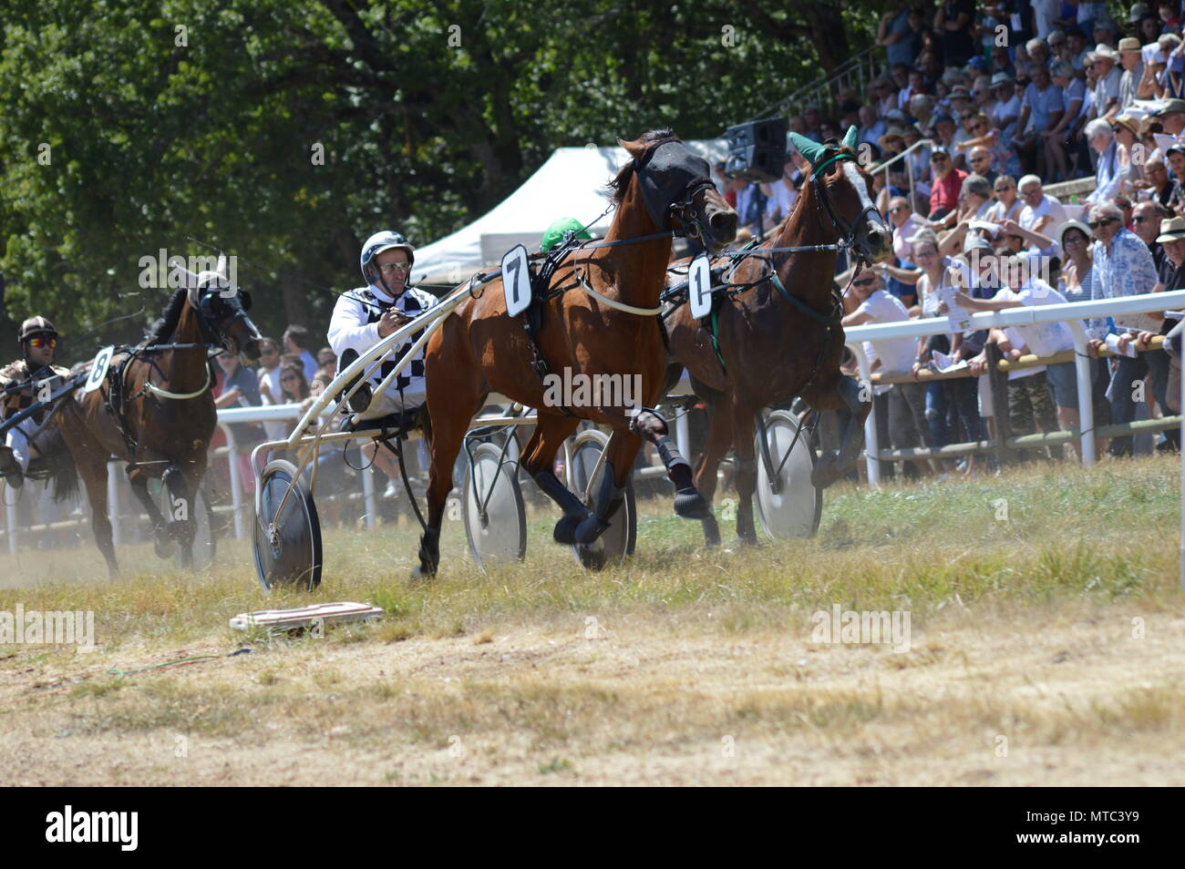 Hippodrom ein Sault (im Süden von Frankreich, das einzige Pferd Rennen im Jahr, 13. August 2017) Stockfoto