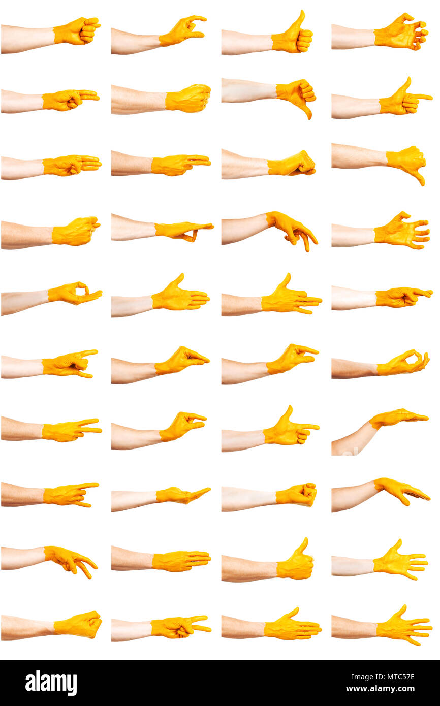 Satz von gelben Hand Gesten Stockfoto